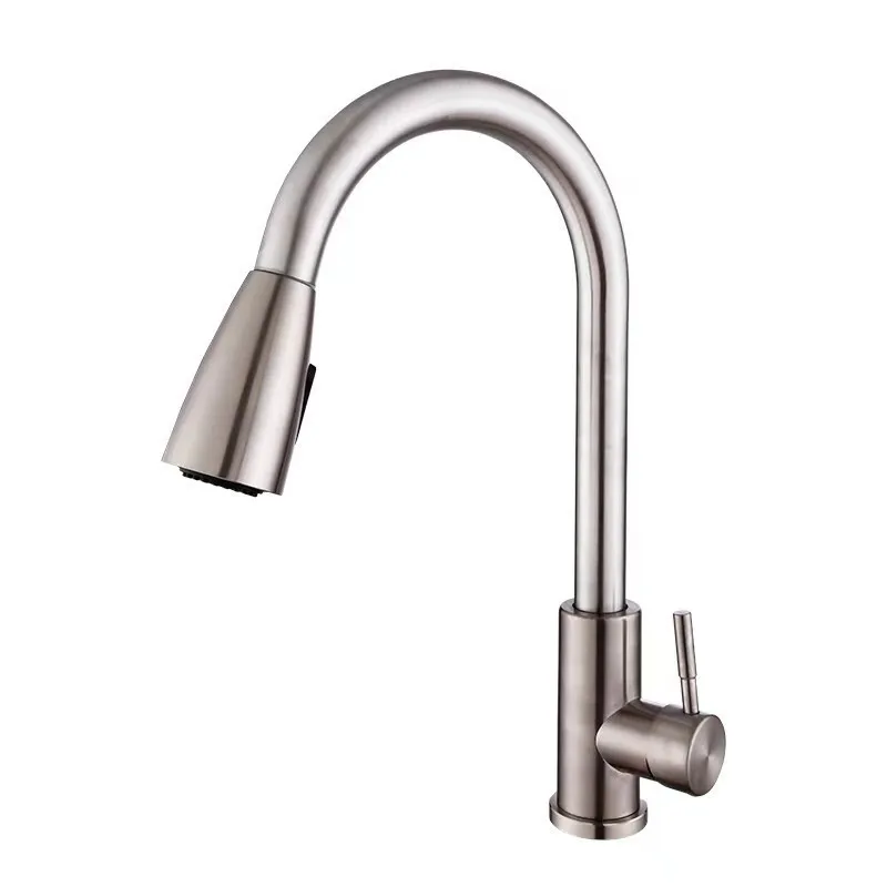 

Kitchen Sink Faucet Brushed Nickel Single Handle Swivel Pull Down Sprayer Mixer