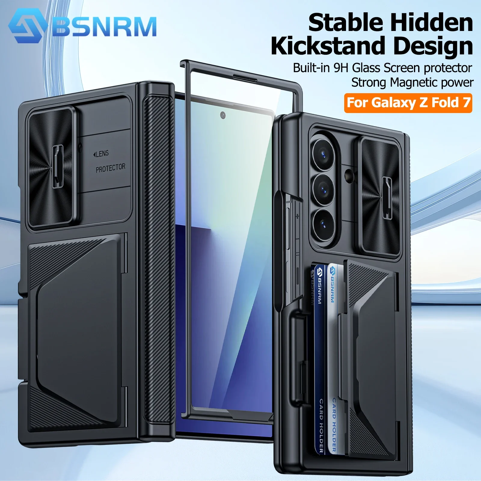 

Чехол-кошелек для Galaxy Z Fold 7, держатель RFID-карты, встроенная защита HD, чехол для камеры с раздвижной стороны, противоударный силиконовый чехол для телефона - черный