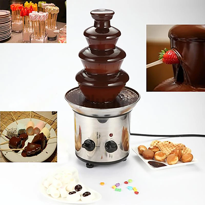 Fuente de Chocolate de 4 niveles, torre de fusión de acero inoxidable, máquina de cascada de Fondue de fusión de Chocolate para fiesta, boda, evento, hogar
