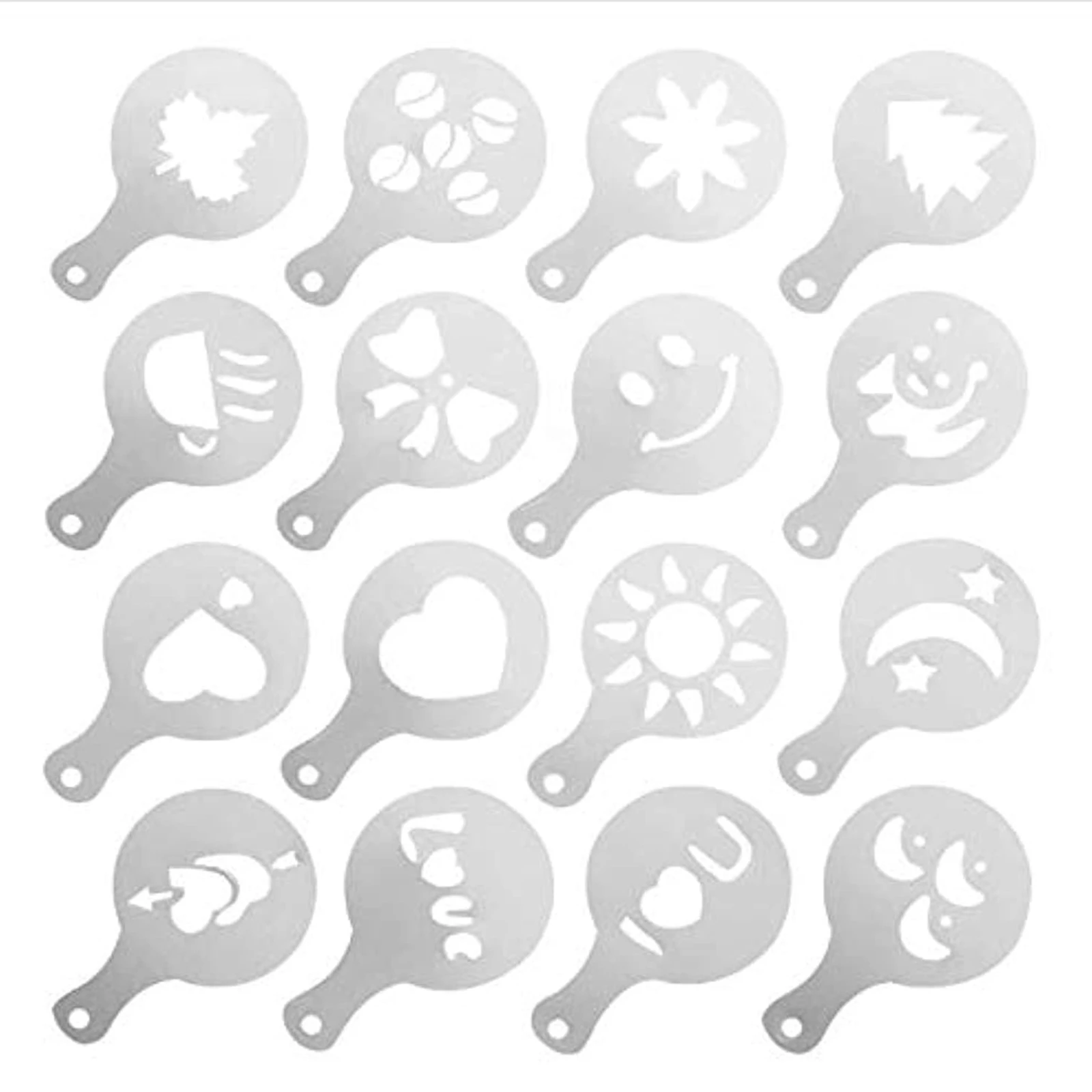 16Pcs Coffee Latte Art Stencil Set Reusable Plastic Template 16 Patterns Spray Control Powder Tool for Barista
