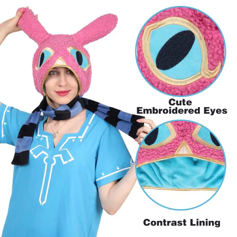 DAZCOS Cute Ravio Rabbit Cosplay Hat Bunny orecchie lunghe cappuccio sciarpa gioco rosa coniglio Cosplay cappello qualità Velvet Breath Wild Hat