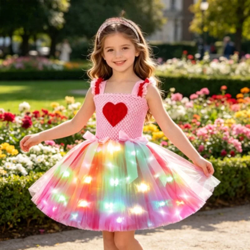 Pink tulle tutu dress for kids,  dress with heart prints, tulle princess gown for Christmas, birthday parties and special events