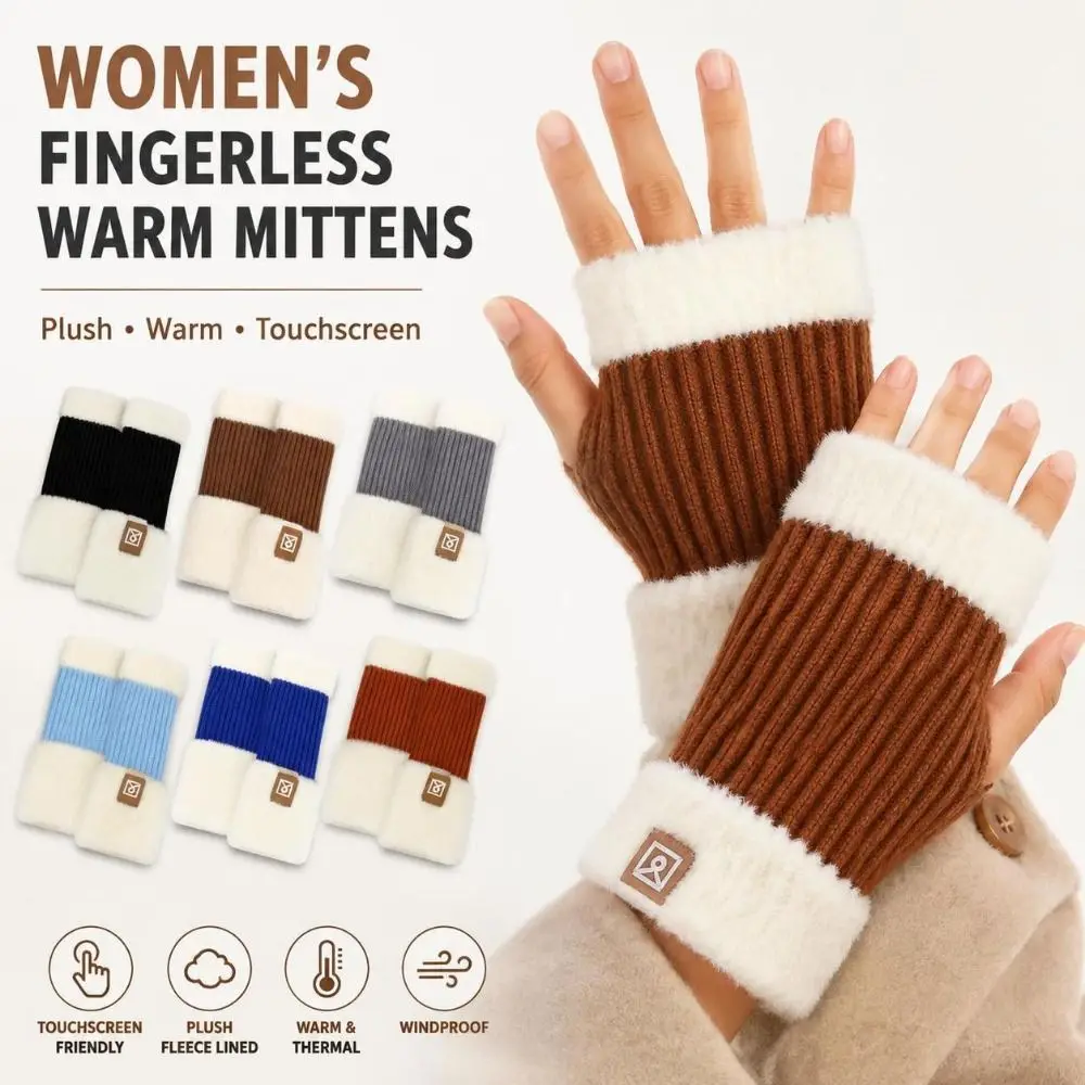 1pair New Women's Winter Gloves Touchscreen Thickened Fingerless Warm Mittens Fleece Lined Windproof Handwear Winter Wear