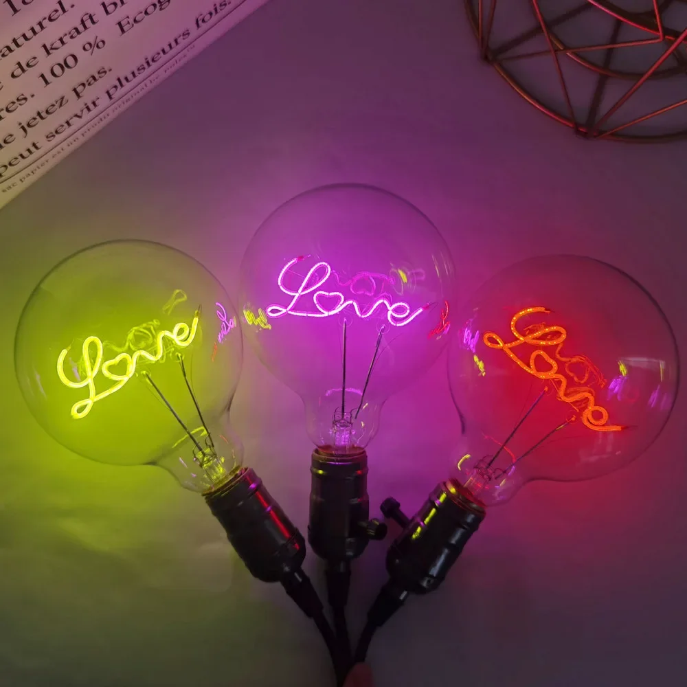 

Edison Bulb LED G125 E27 4W 220V LOVE Pink Red Yellow Alphabet Light, Dimming, Desk Light, Ambient Light Bedroom Light