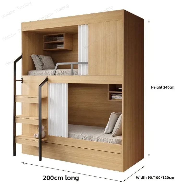 Family Parent-child Bed Space Capsule High And Low Bed Staff Bunk Bed Hotel Upper And Lower Wooden Beds