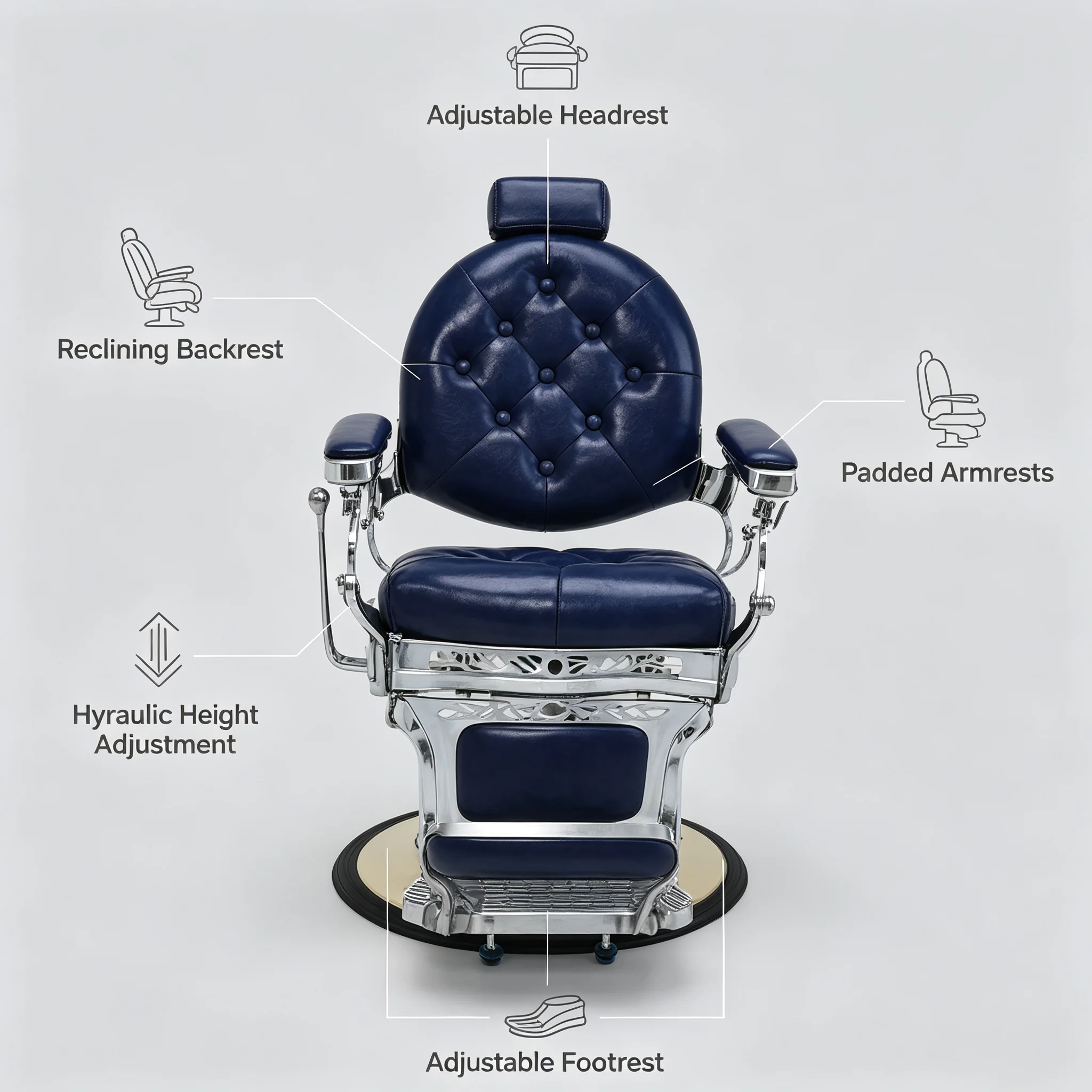 Vintage Hydraulic Barber Chair Heavy Duty Reclining Tufted Leather 360 Swivel Salon Chair with Footrest for Barber Shop