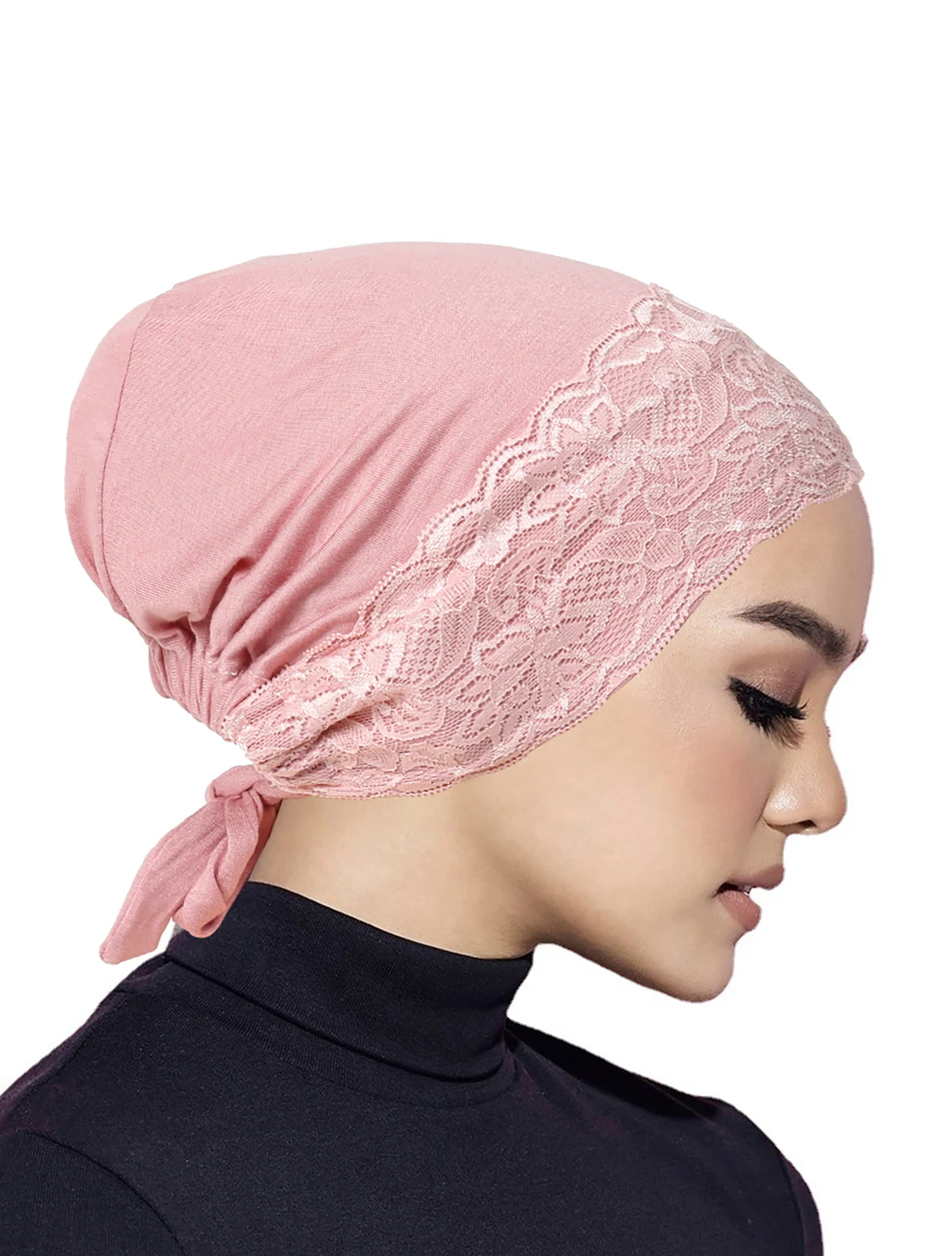 Soft Elastic Strap Muslim Turban Hat Lace Inner Hijab Caps Islamic Underscarf Bonnet India Hats Female Headwrap Turbante Mujer