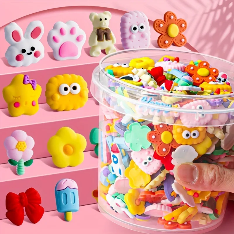 สติกเกอร์ยางนิ่มลายดอกไม้และสัตว์แบบ DIY 100 ชิ้น - อุปกรณ์เสริมงานฝีมือสำหรับเคสมือถือ ที่ใส่ดินสอ แก้วน้ำ และกิ๊บติดผม