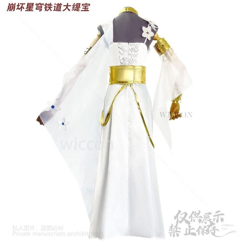 Anime Game Honkai Star Rail Cosplay Tribios Costume Big Tribbie Red Wigs White Long Dress Gold Accesory Props Female Halloween