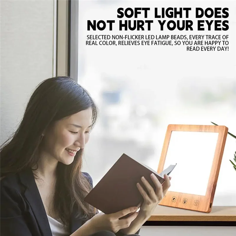 N08R Fluorescent Desk Lamp 10000 Lux Bedside Light Lamp UV-Free LED Simulated Sunlight Touch Control With Support Stand