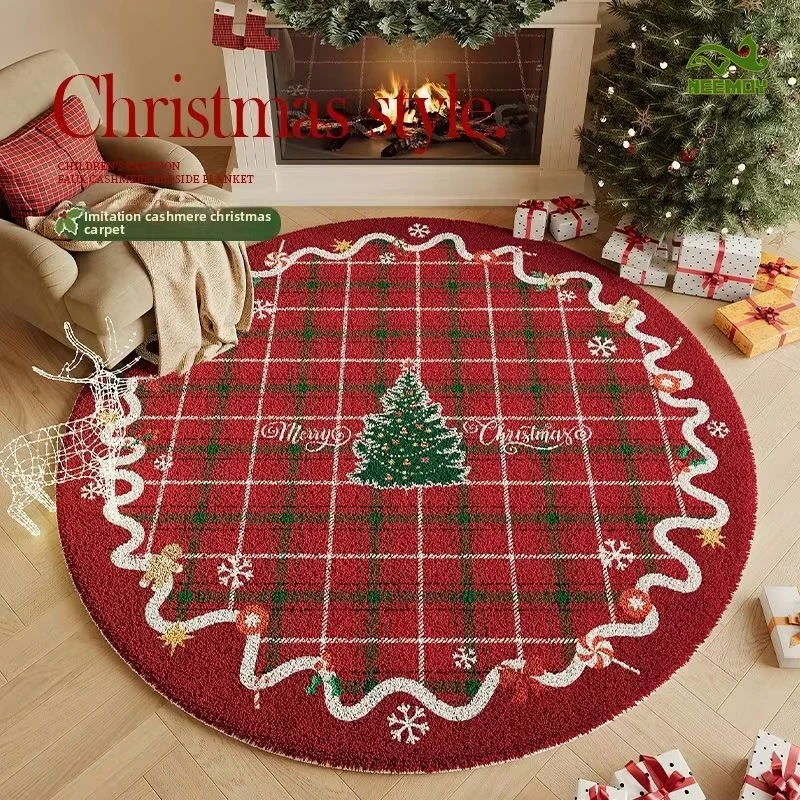 

Christmas Limited Living Room Circular Carpet Bedroom Bedside Carpet Imitation Cashmere Thickened High-end Decorative Floor Mat