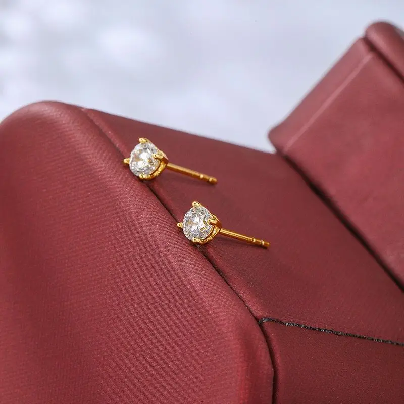 أسعار الجملة --- 3/5/7 مللي متر 4 مخالب واحدة جولة الزركون وأقراط للنساء مجوهرات الأزياء XP 24 k الذهب الخالص مطلي #4