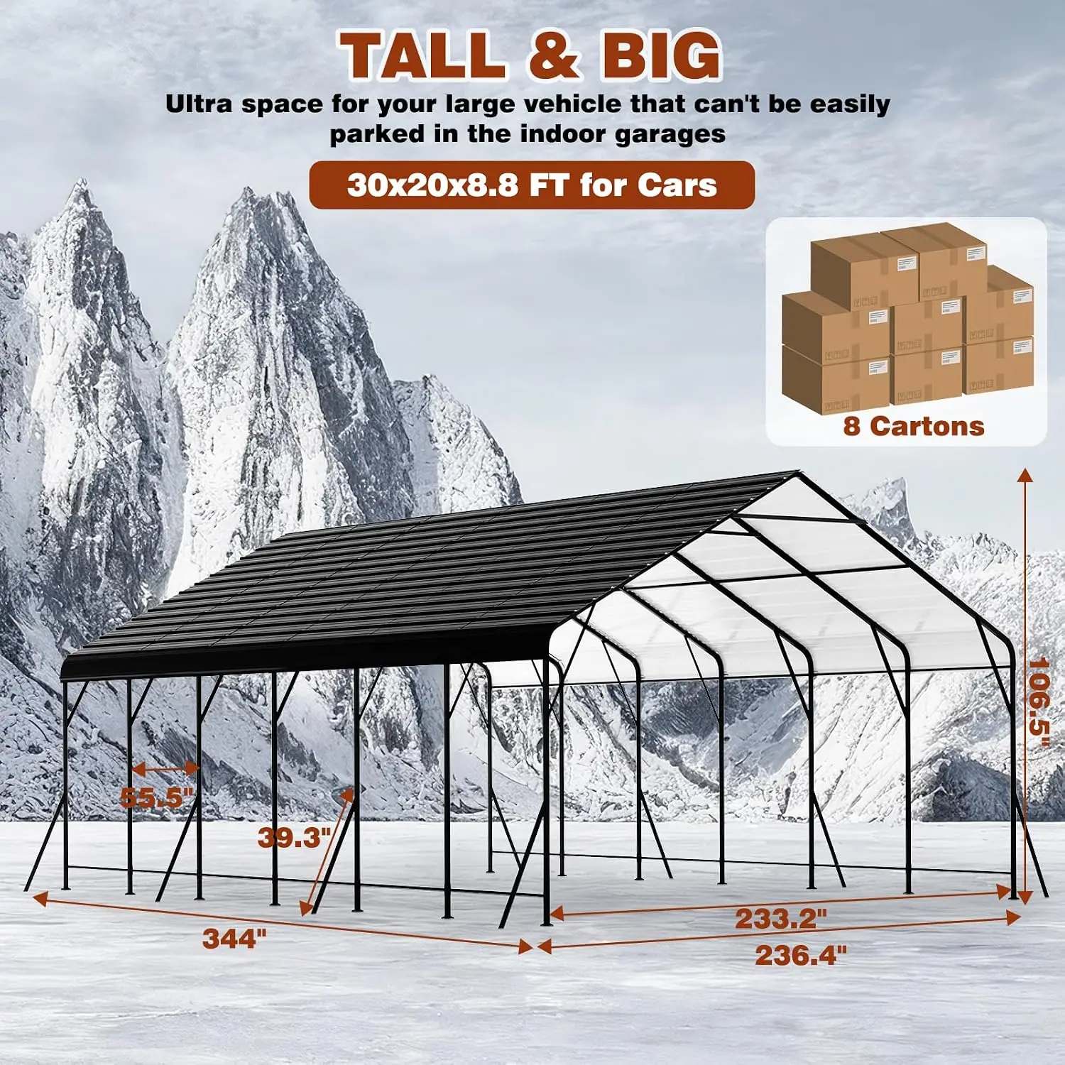 20x30 FT Metal Carport, Galvanized Steel Canopy with Reinforced Base, Outdoor Shelter for Vehicle Boat Tractor RV, Customized