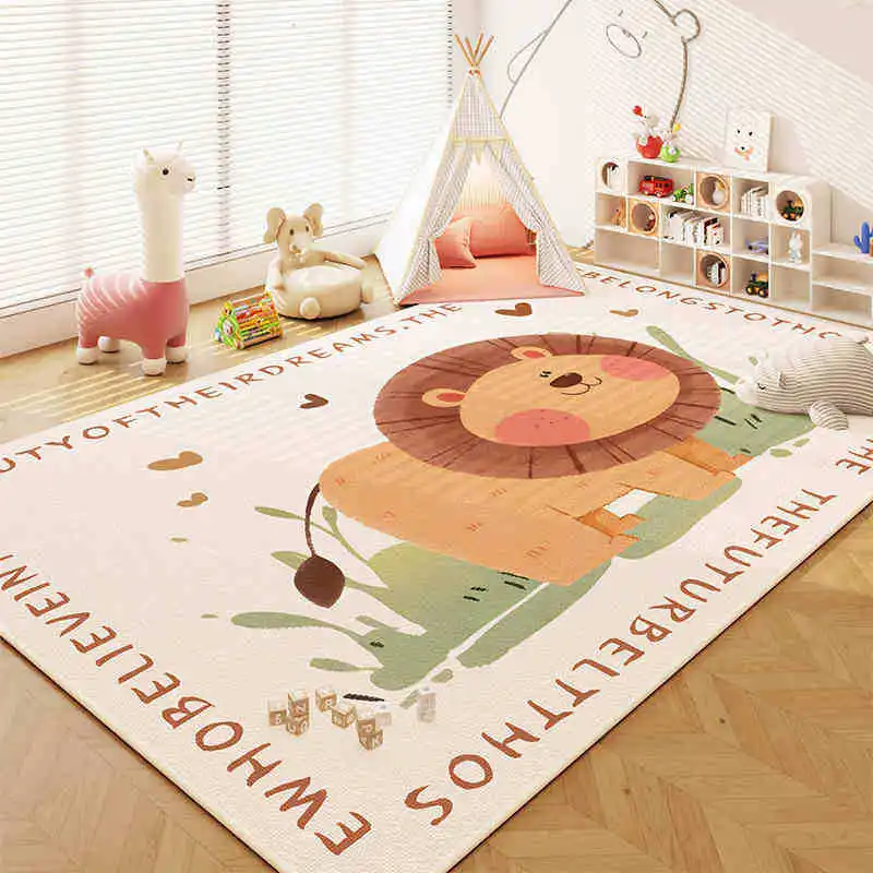 VIKAMA Zoo Animal Kids Play Mat, Lion Elephant Giraffe Crocodile Safari Rug, Non Slip Washable Crystal Velvet Rug for Nursery