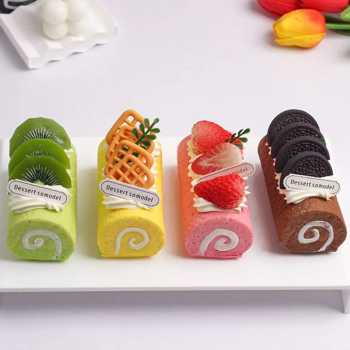 1PCS Fake Long Roll Cake Refrigerator Magnet Multi-colored Fruit Cake Decoration for Gift Party Decoration