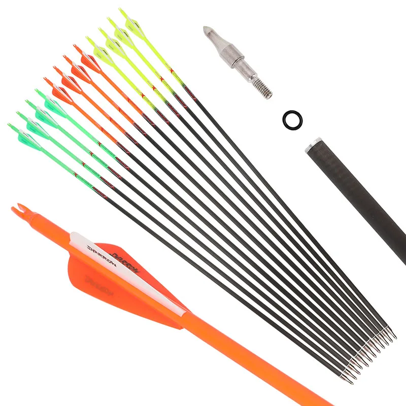 

6/12pcs Archery Arrows 32inch Pure Carbon Arrow ID 6.2mm Shaft Spine 300 350 400 500 600 Compound Recurve Bow Hunting Shooting