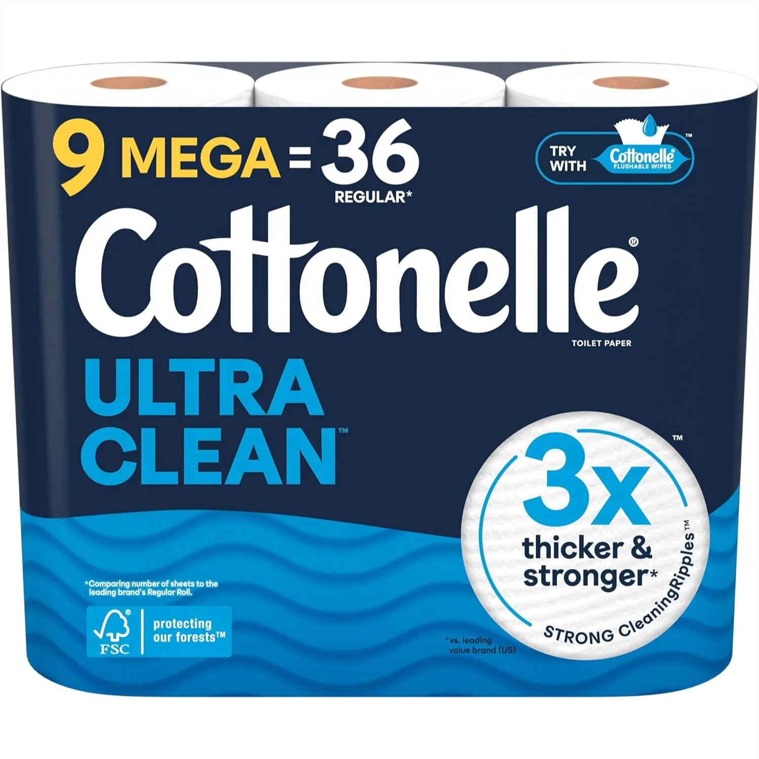 

Ultra Clean Toilet Paper, 9 Mega Rolls = 36 Regular Rolls, Strong & Thick