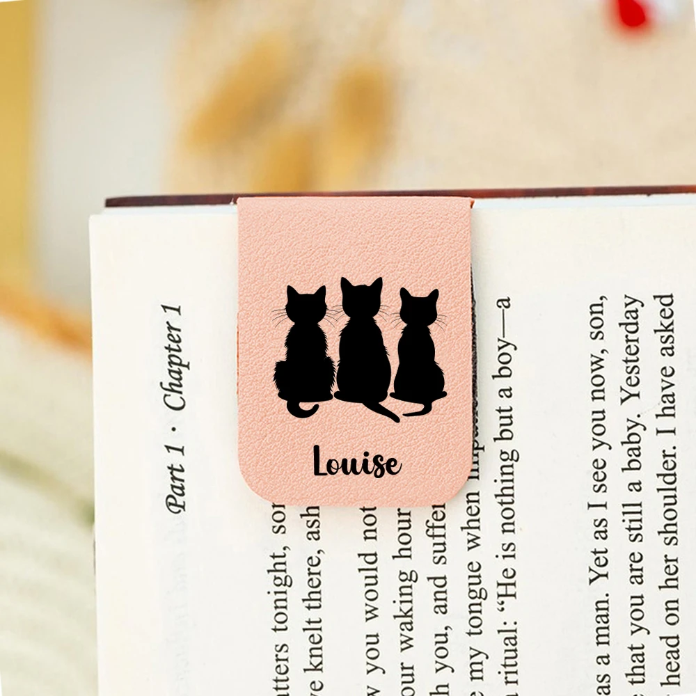 1 قطعة إشارة مرجعية اسم مع القطط السوداء ، إشارة مرجعية للقطط السوداء من الجلد المخصص ، إشارة مرجعية مغناطيسية مخصصة ، هدية عيد ميلاد لمحبي الكتب #3
