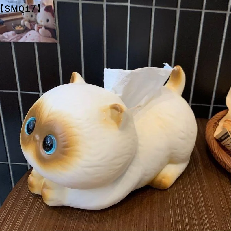 Cartoon Cat Tissue Box, Living Room Desktop Ceramic Paper Box, Household High-end Ornament Creative Napkin Paper Box New【SMQ】