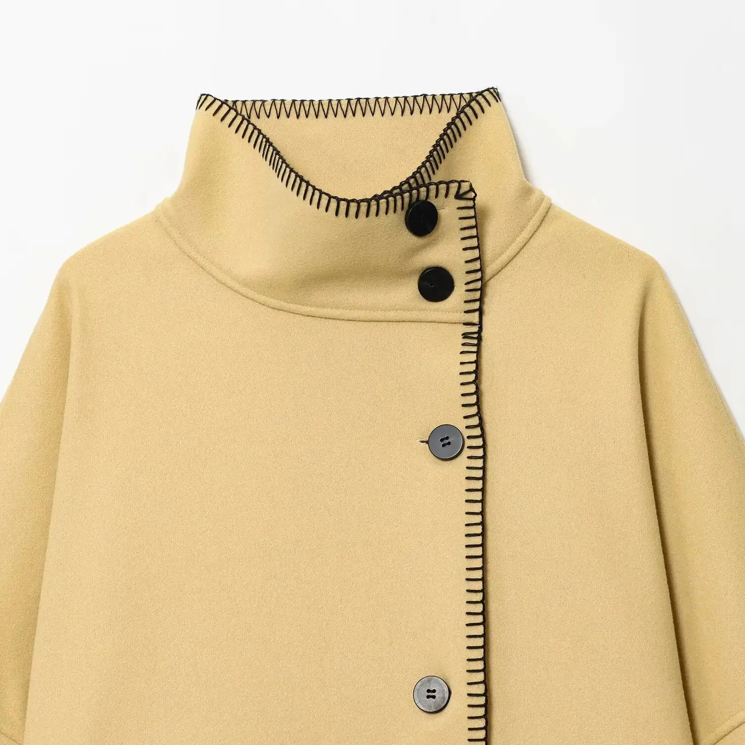 معطف نسائي موضة 2021 على الطراز الأوروبي والأمريكي شتوي جديد بخياطة جانبية معطف فضفاض بياقة عالية معطف على شكل قطرة على الكتف Mujer