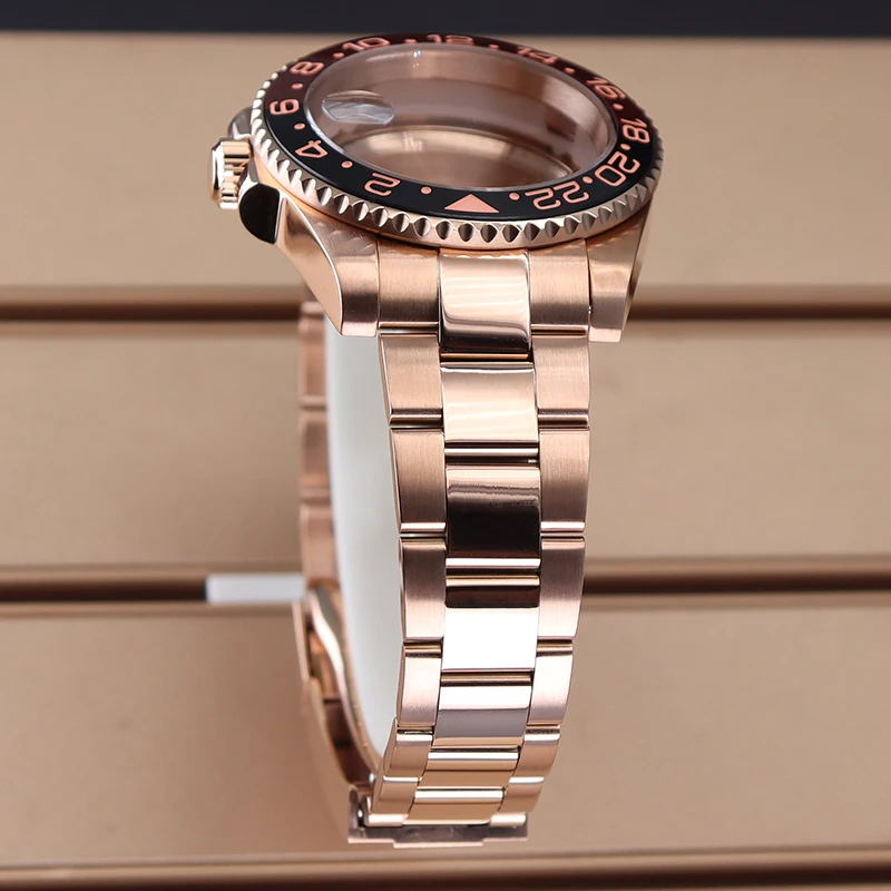 Rose Gold 20mm Stainless Steel Strap 40mm Watch Case For Seiko Nh35 Nh34/36/38 Eta 2824 Miyota 8215 Movement 28.5mm GMT-MASTER