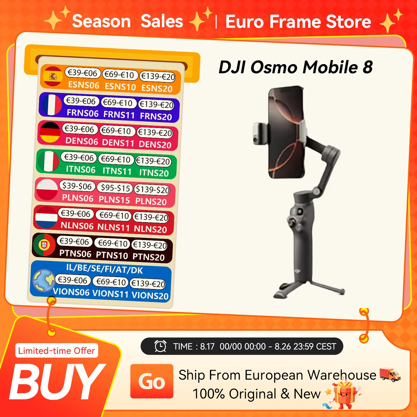 DJI Osmo Mobile 8 OM8 Smartphone-Gimbal-Stabilisator 3-Achsen-Handy-Gimbal Original Brandneu OM8
