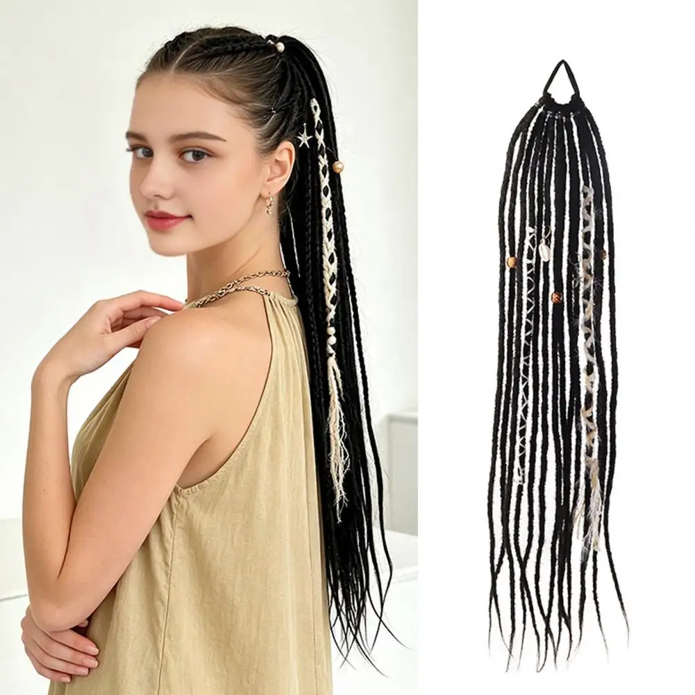 Long Hair Pieces Dreadlock Ponytail Extensions Boho Braided Ponytail Extension with Hair Tie Hand-braided Viking for Festival