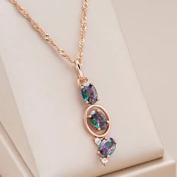 Kinel New 585 Rose Gold Color Women Drop Necklace Unusual Colourful Natural Zircon Fashion Long Pendant Daily Vintage Jewelry