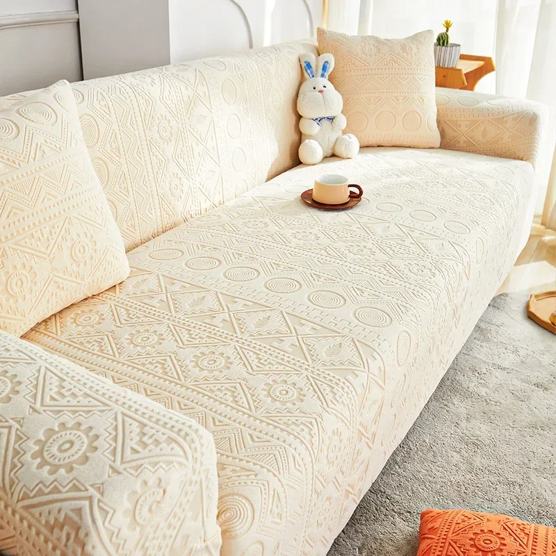 Jacquard Velvet Elastic Sofa Cover Universal Full Package Living Room Sofa Cover Thickened Plush Dust-proof Anti Cat Scratching