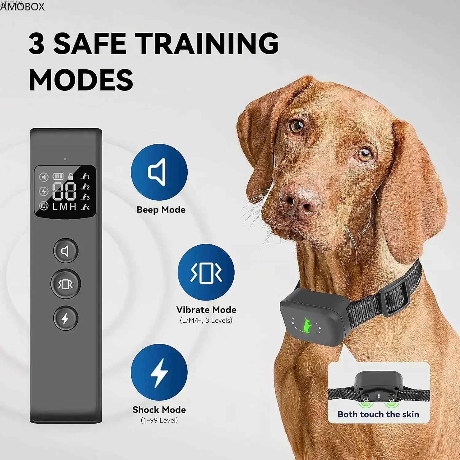 AMOBOX-Dog Shock Collar with Remote,3 Training Modes, Electric Dog Training Collar, Rechargeable, Waterproof Bark Collar for Dog