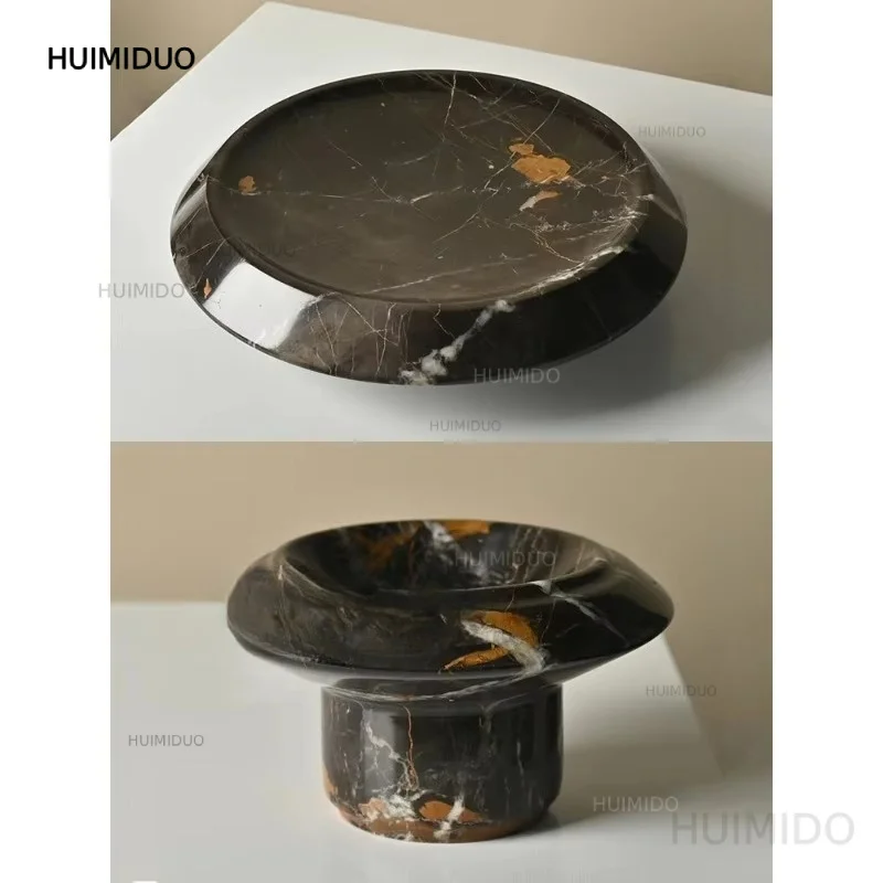 Natural Marble Serving Tray for Coffee Table and Living Room Luxury Fruit Bowl with Pedestal for Kitchen Counter