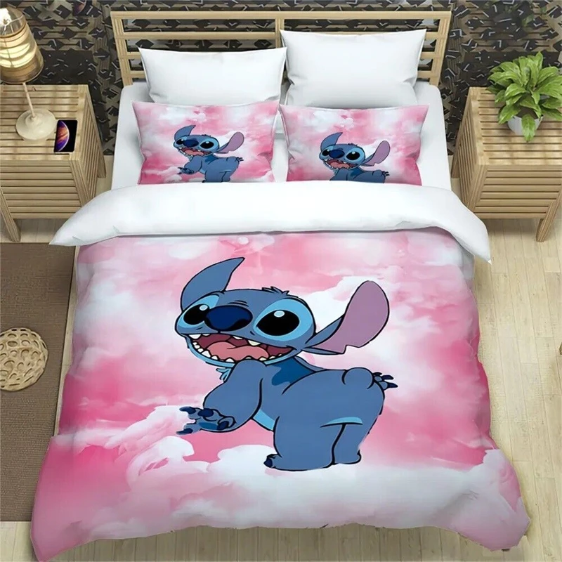 Ensemble de literie dessin animé Stitch pour enfants et adultes, housse de couette, taie d\'oreiller, lit double, cadeau pour fille, décoration de