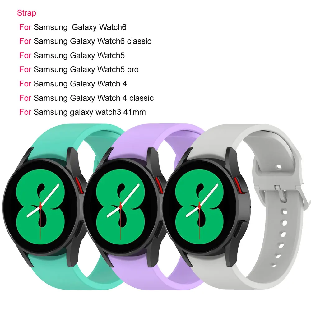 

Ремешок 20 мм для Samsung Galaxy Watch 6/5/4 40 мм 44 мм Watch 5 Pro 45 мм Силиконовый ремешок для Galaxy Watch 6 Classic 43 мм 47 мм