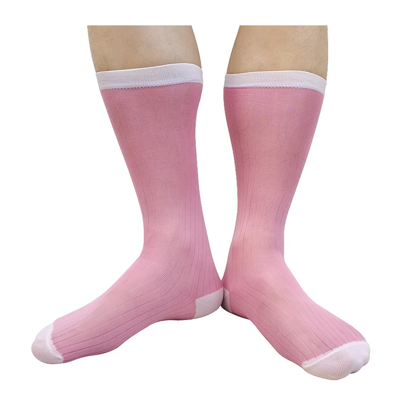 

Thin Sheer Mens Striped Socks See Through Color Patchwork Formal Dress Suit Business Socks Tube Calf High Hose Sexy Stocking
