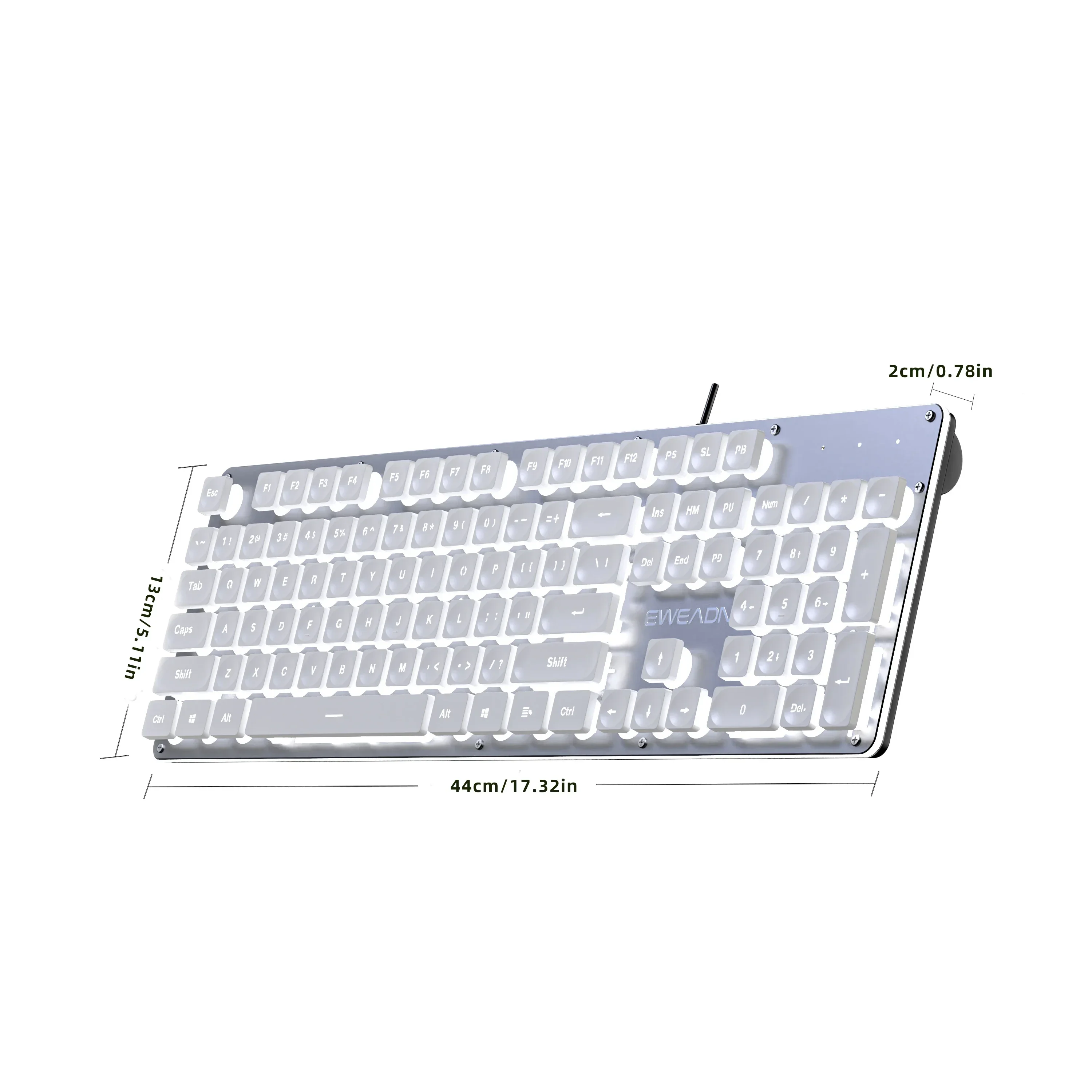 

EWEADN GX710S Office Keyboard silent, All-Metal Panel 104 Keys Wired with Water Drop Keycaps, for Game and Office White & Black