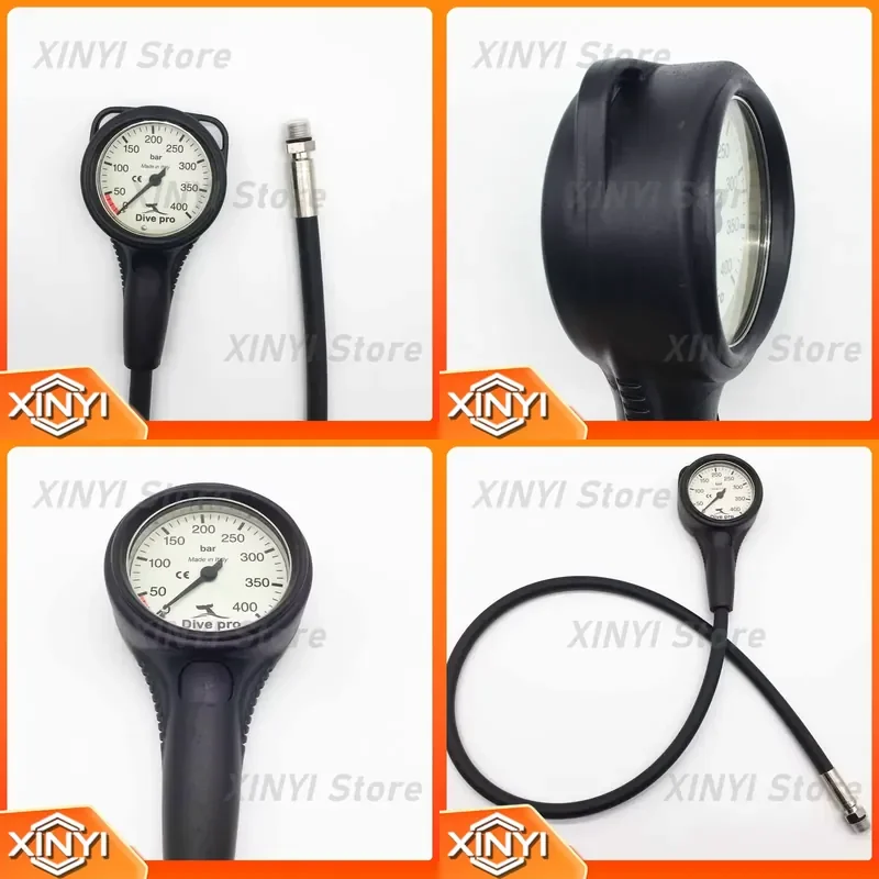Max 400 Bar Single Diving Pressure Gauge with 80cm High Pressure Hose Black CE Certified
