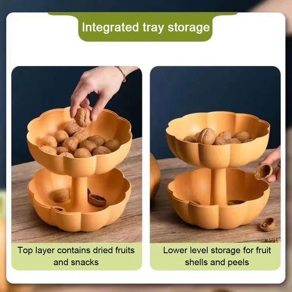 طبق فاكهة اليقطين غرفة المعيشة المنزلي طاولة القهوة الحلوى طبقة مزدوجة صندوق فواكه البلاستيك متعدد الطبقات المقصورات سلة فاكهة