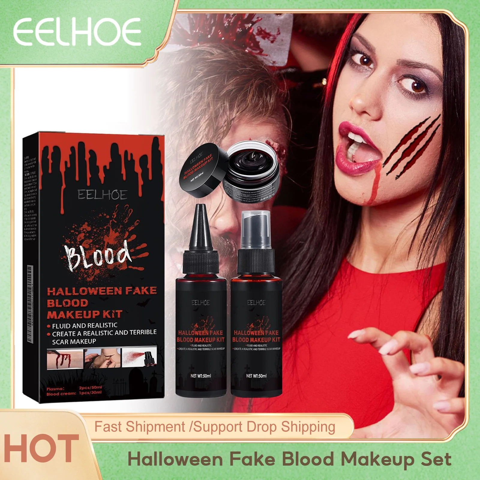 مجموعة مكياج الدم المزيفة للهالوين من Eelhoe، مجموعة مستحضرات تجميل مبهرة للأطفال والكبار والحفلات المسرحية الفنية الملونة لمكياج الجسم