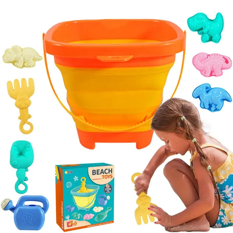 Foldable Bucket Beach Toys Children's Summer Play Sand Toys Set Bright Colors Play Sand Toy for Lake Beach Garden Swimming Pool