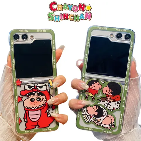 Crayon Shin-chan 만화 전화 케이스 삼성 갤럭시 Zflip 6 5 4 3 애니메이션 하드 Pc 보호 케이스 안티 드롭 뒷면 커버 Funda