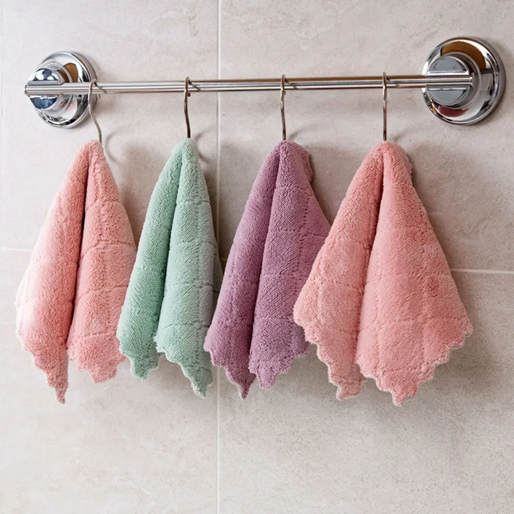 Coral Fleece Dishcloth Kitchen Double-sided Absorbent Dishwashing Cloth Hand Towel Thickening Tablecloth Towel Cleaning Tool