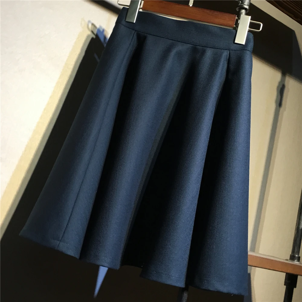 Elegant OL Solid Midi Women's Skirts New Summer Autumn Slim A-Line Umbrella Skirt Korean High Waist Jupes Femme Black Blue