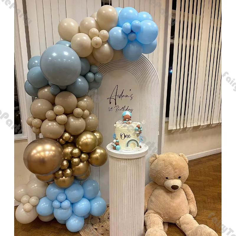 

117pcs Latex Balloon Arch Kit Kids Birthday Party Background Decoration Supplies Light Blue and Chrome Gold Balloon Garland Kit