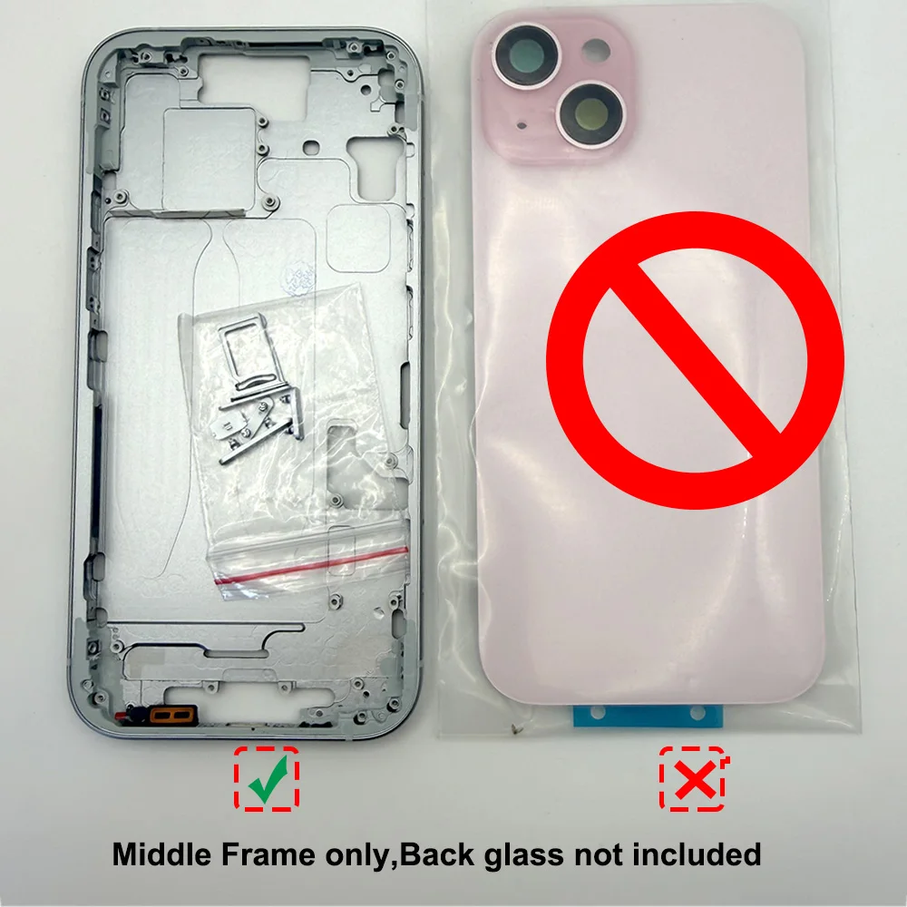 Środkowa obudowa do iPhone 14 14 Plus, zamienna rama z tacką na kartę SIM, bocznymi przyciskami, klejem do baterii i uszczelką ekranu. — zdjęcie produktu 6
