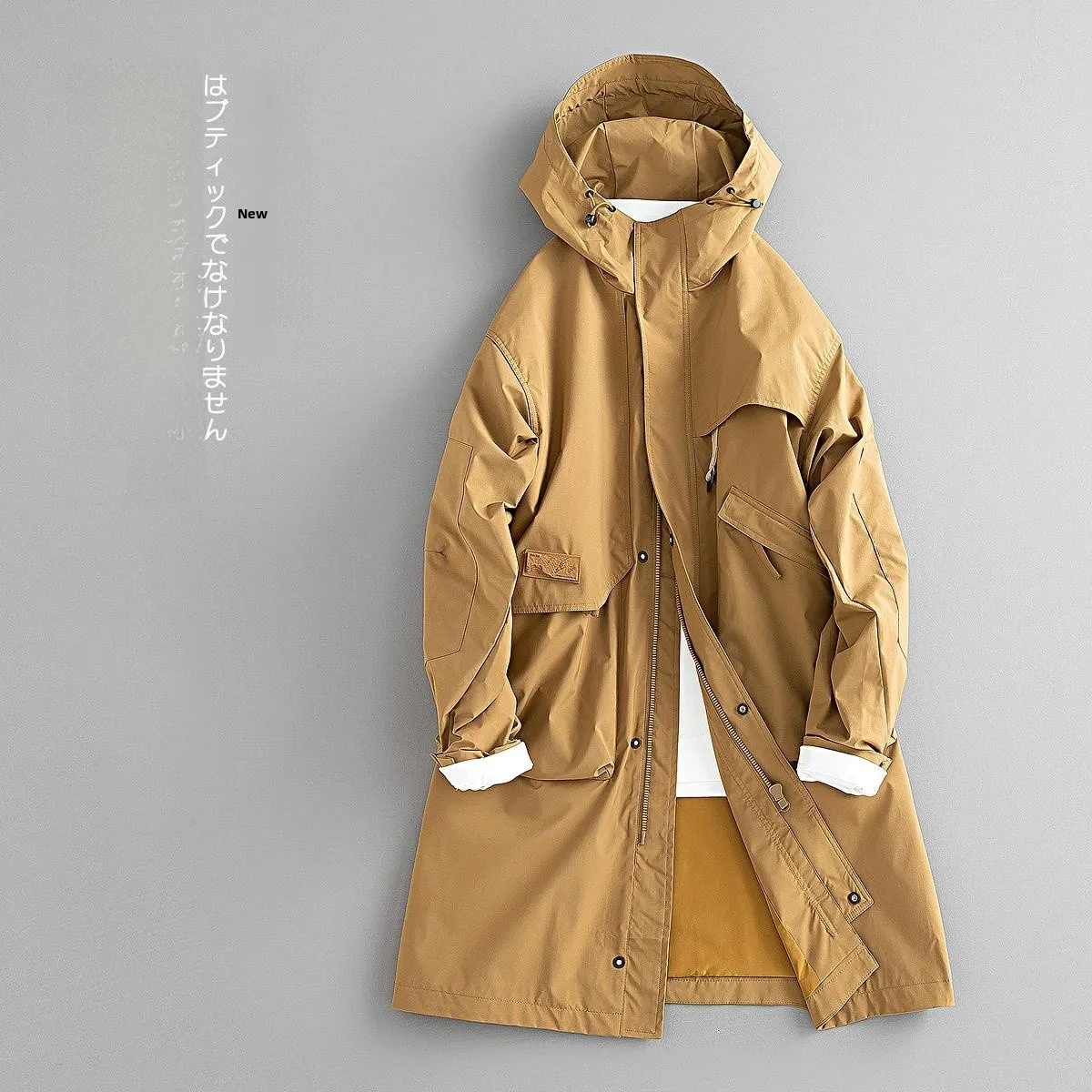 

Мужская демисезонная куртка с капюшоном 2024 года, новая модель, средней длины, повседневная ветровка из полиэстера, водонепроницаемая, на молнии