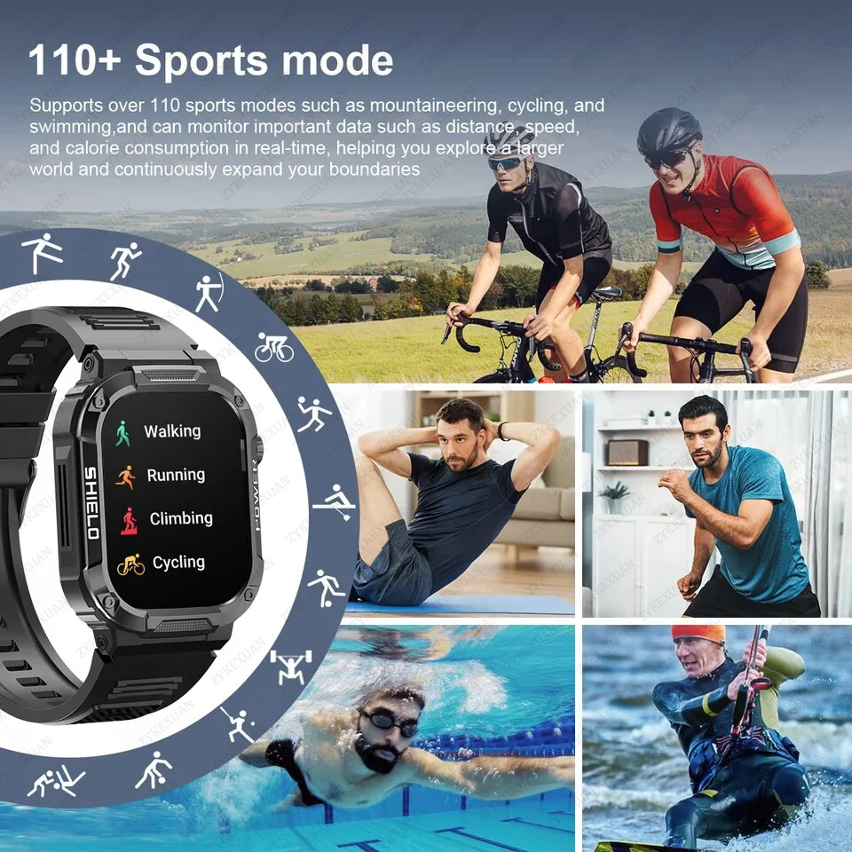 New Smart Watch Men Military Quality Outdoor Waterproof Anti Falling Anti Pressure Sport Fitness Bluetooth Call Smartwatch 2025