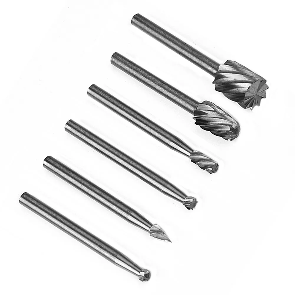 6Pcs HSS Rotary Multi-Tool Burr Routing Router-Bit Mill Cutter Attachment Compatible High Speed Steel Rotary Burr Set For Dremel