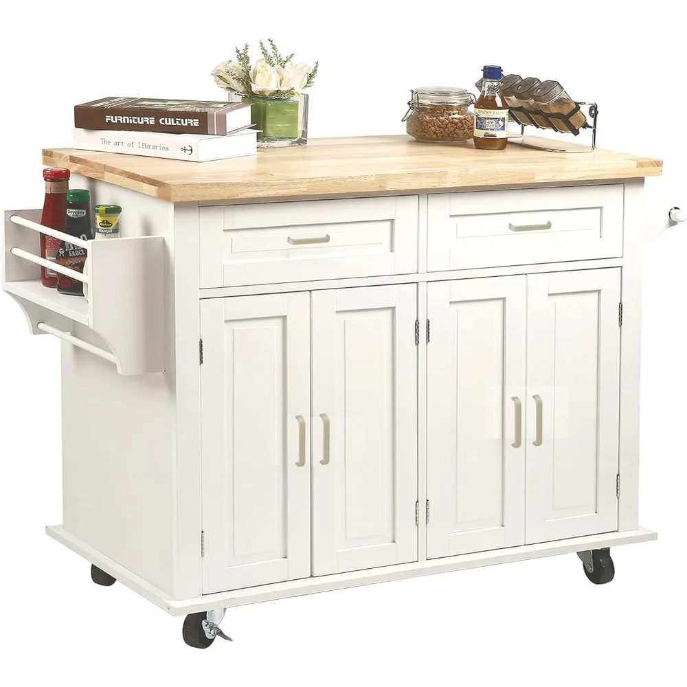 

Kitchen Island with Storage, Kitchen Cart on Wheels with 2 Large Drawers,Adjustable Shelf Inside Cabinet, Spice Rack