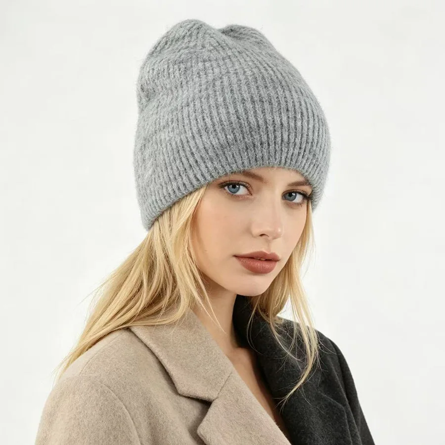 Women Solid Wool Knit Beanie Pullover Hat for Autumn Winter - Premium Minimalist Versatile Warm Soft Windproof Cold Weather Hat