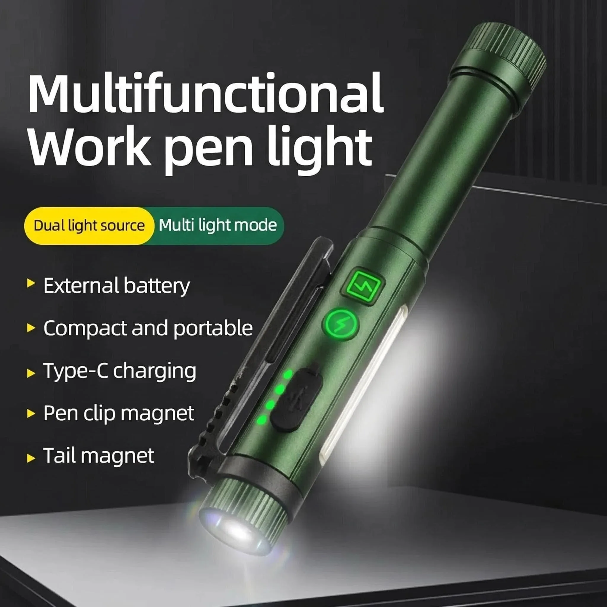 

2-In-1 Pen Light COB Mini Flashlight Rechargeable Portable Magnetic Torch With Pen Clip For Outdoor Camping Hiking Work Lamp